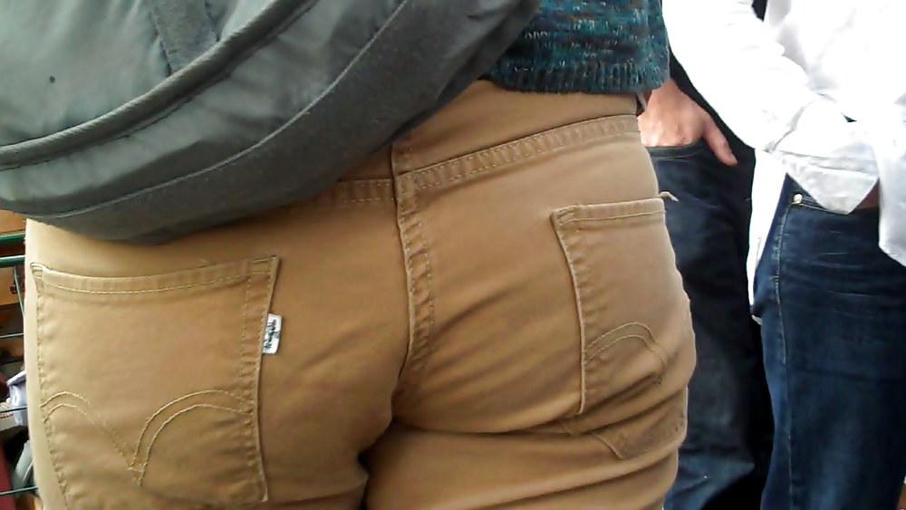 13P Tight teen in brown jeans ass & butt 