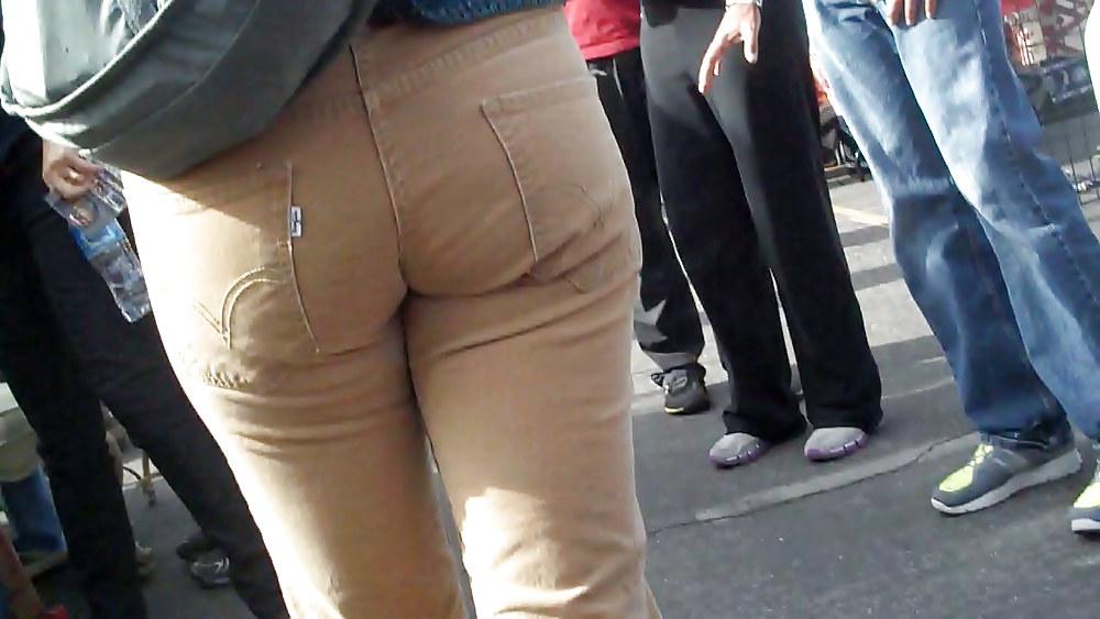 13P Tight teen in brown jeans ass & butt 