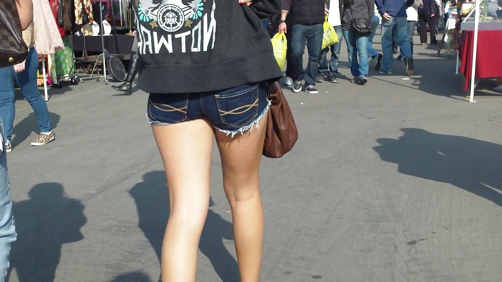 9P Sexy teen ass & butt in tight jean shorts 