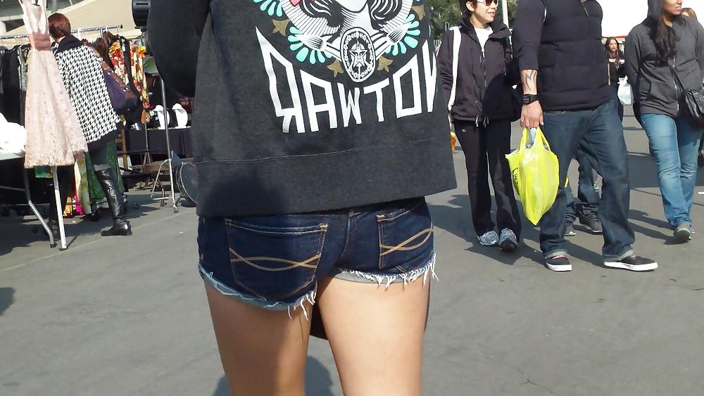 9P Sexy teen ass & butt in tight jean shorts 
