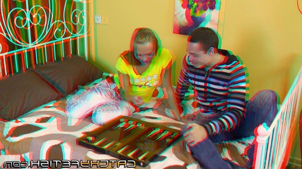 17P Blonde with back tattoo in 3D porn hardcore riding guys cock on bed