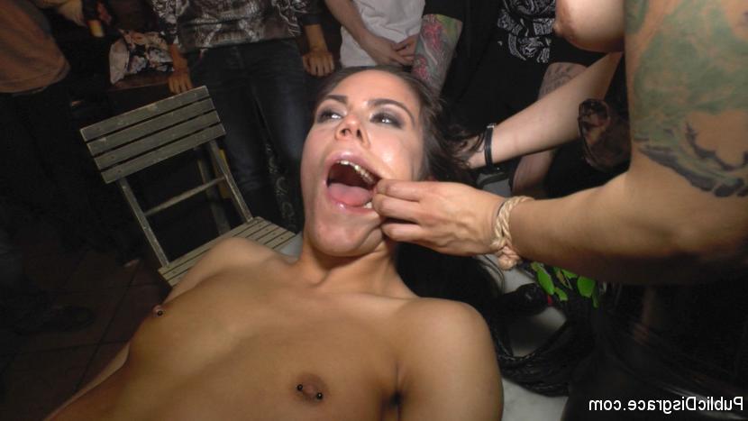 15P Gorgeous Domme Satrina completely humiliates spanish slave Gala Brown at a live 