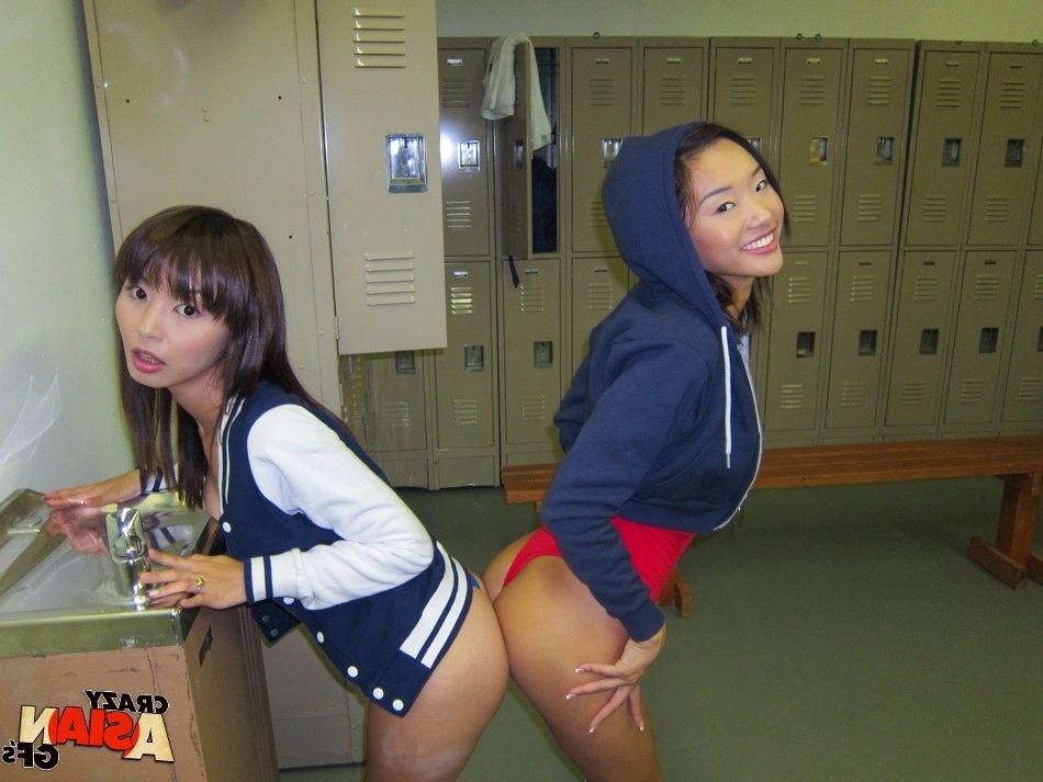 15P Young Asian amateur Alina Li and friend flashing flat chests in 