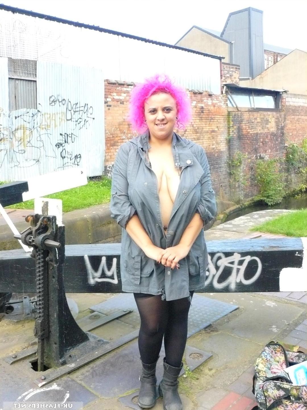 16P Amateur BBW Roxy on a day out flashes her huge boobs for the cam