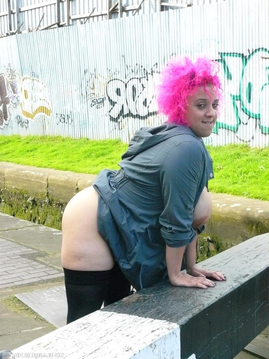 16P Amateur BBW Roxy on a day out flashes her huge boobs for the cam