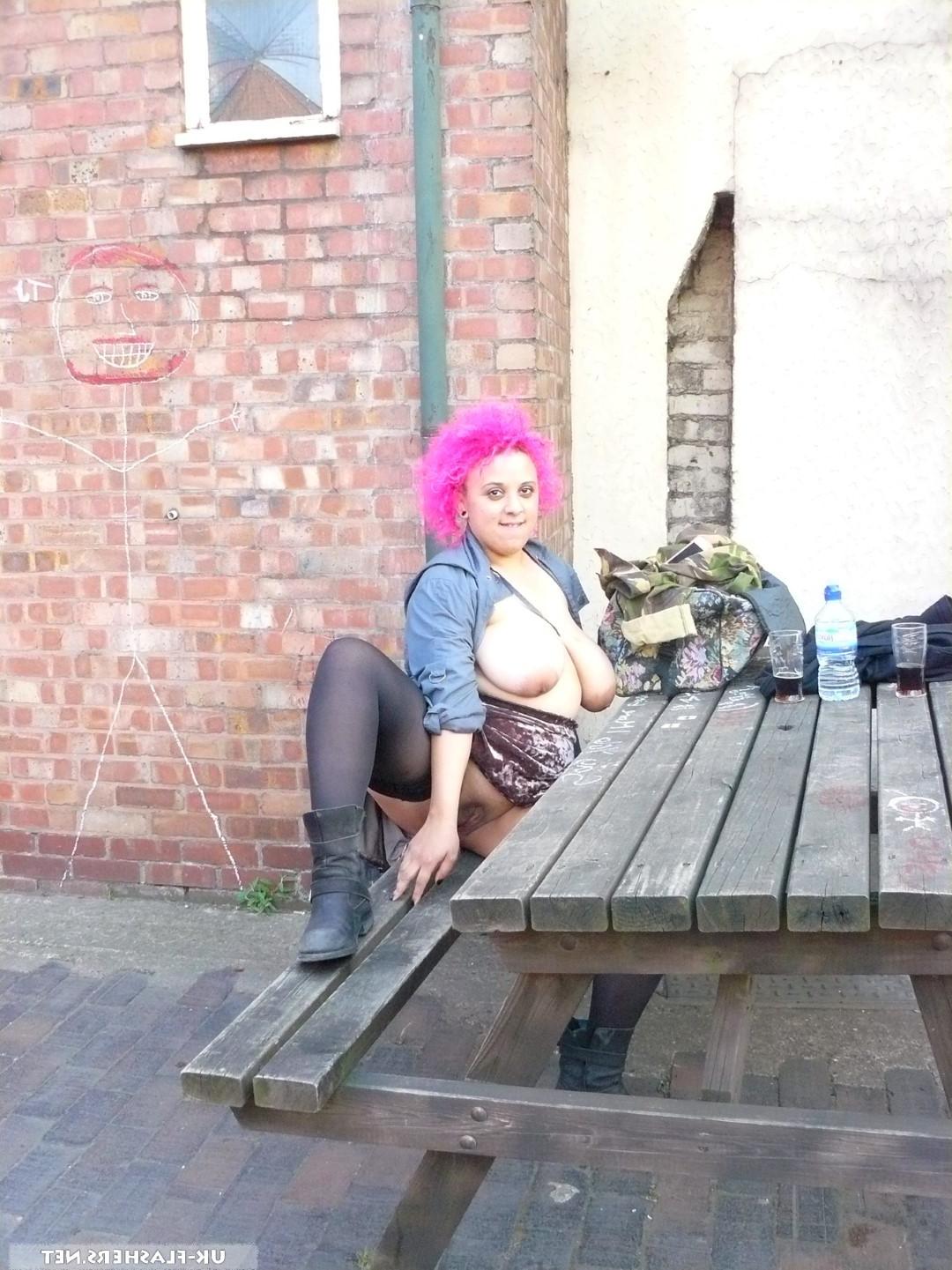 16P Amateur BBW Roxy on a day out flashes her huge boobs for the cam