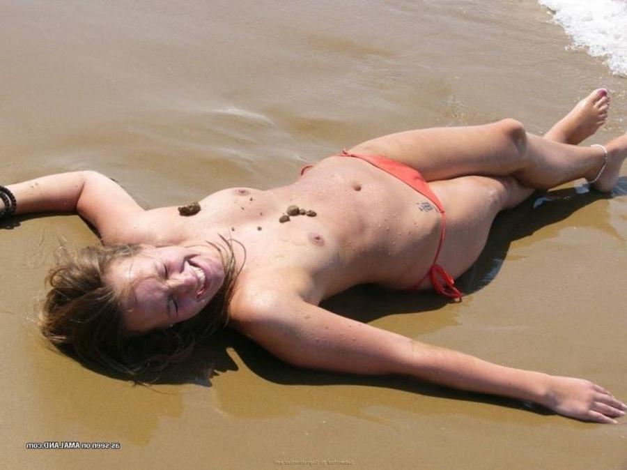 12P Blonde teen GF having fun topless at the beach