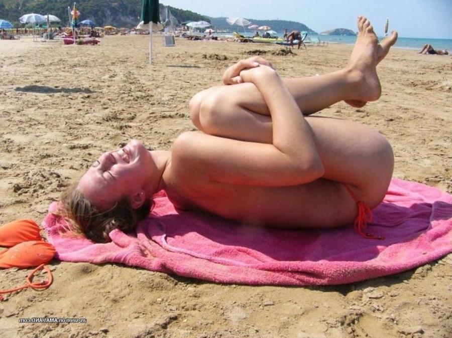 12P Blonde teen GF having fun topless at the beach