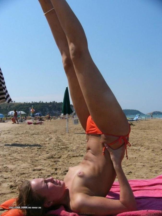 12P Blonde teen GF having fun topless at the beach