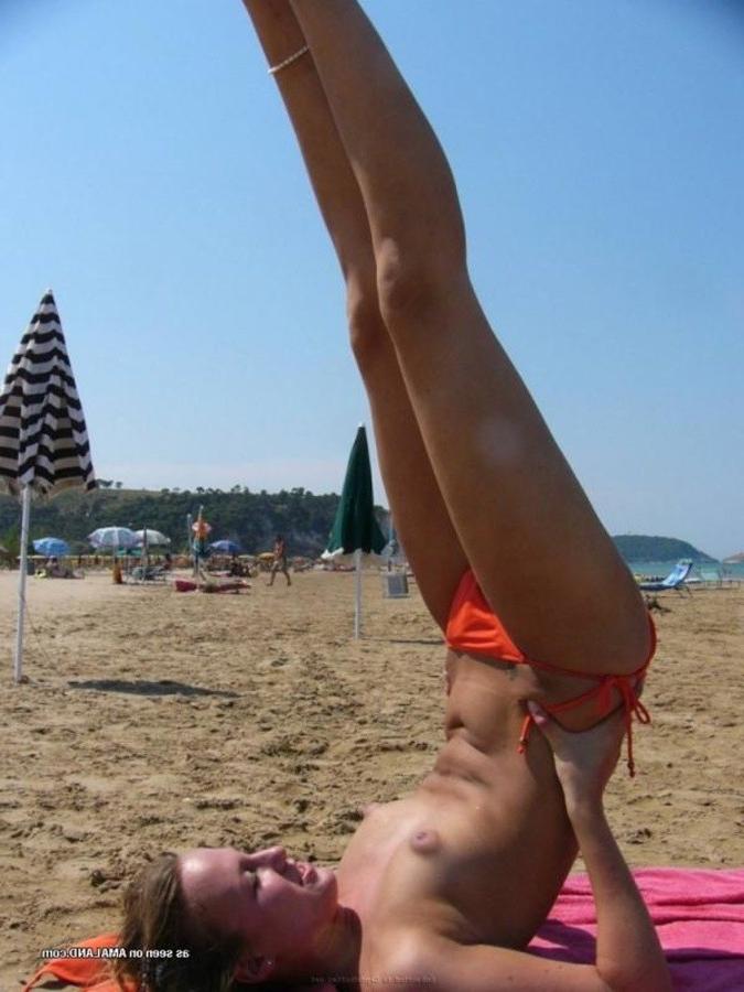 12P Blonde teen GF having fun topless at the beach