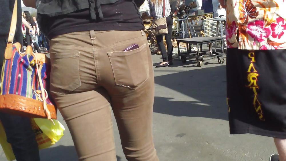 25P Sexy beautiful tight teen ass & butt in brown jeans