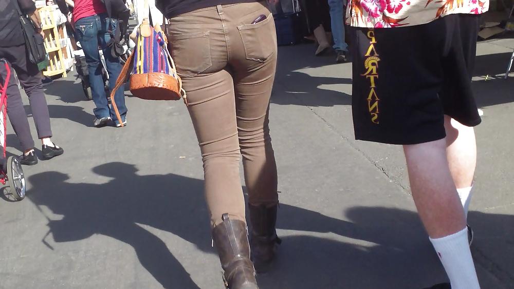 25P Sexy beautiful tight teen ass & butt in brown jeans