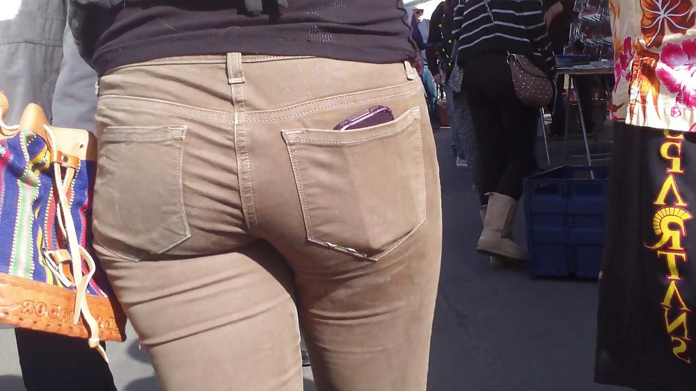 25P Sexy beautiful tight teen ass & butt in brown jeans