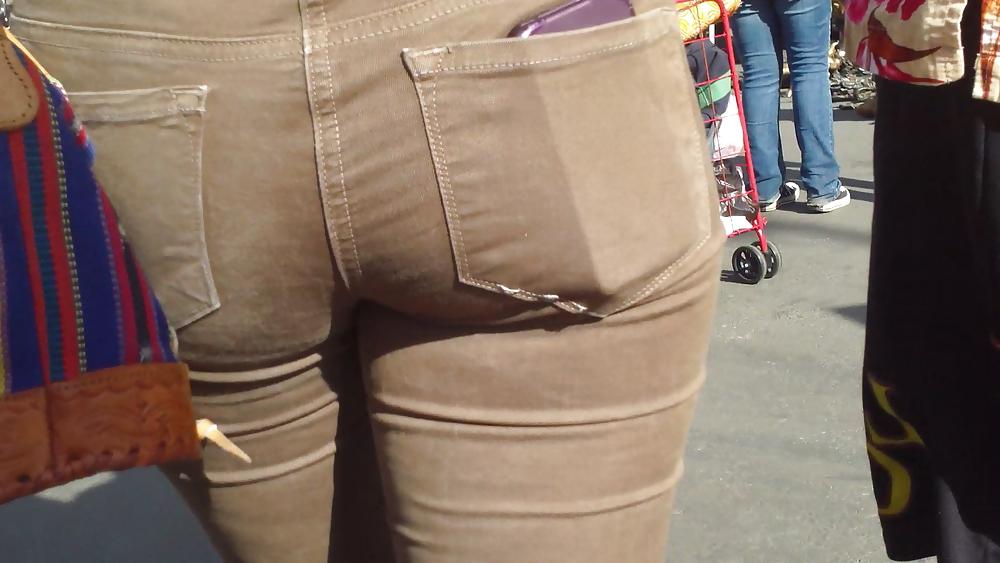 25P Sexy beautiful tight teen ass & butt in brown jeans