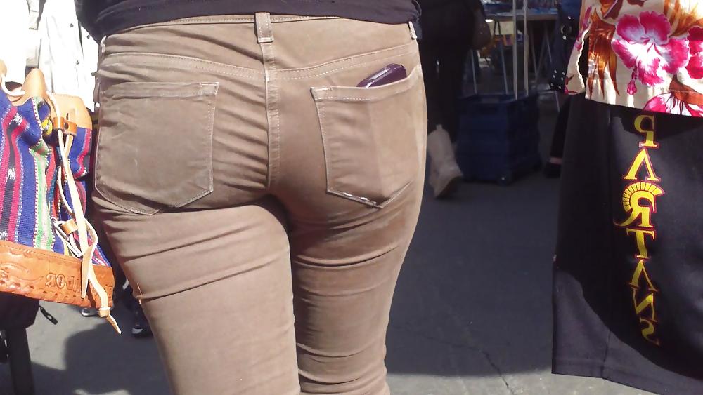 25P Sexy beautiful tight teen ass & butt in brown jeans