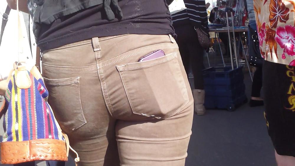 25P Sexy beautiful tight teen ass & butt in brown jeans