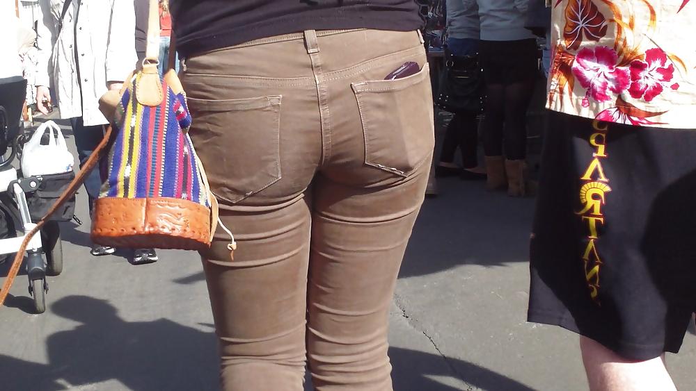 25P Sexy beautiful tight teen ass & butt in brown jeans