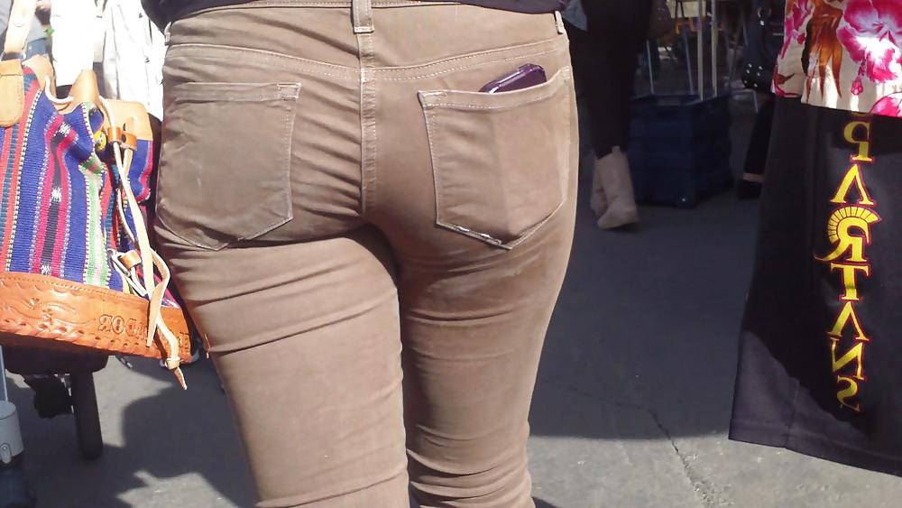 25P Sexy beautiful tight teen ass & butt in brown jeans
