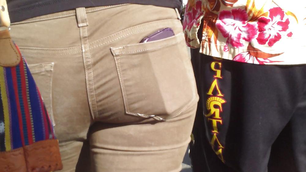 25P Sexy beautiful tight teen ass & butt in brown jeans