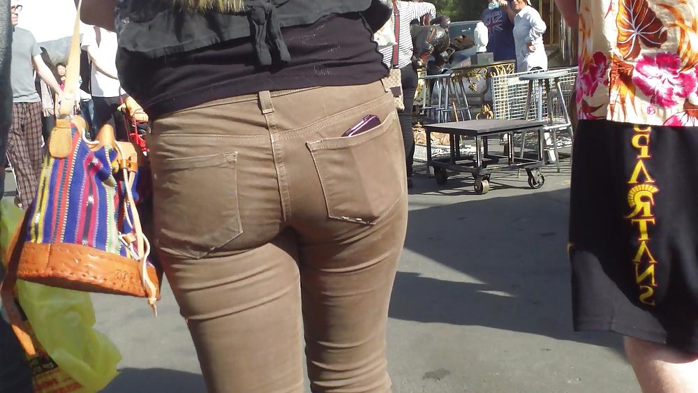 25P Sexy beautiful tight teen ass & butt in brown jeans