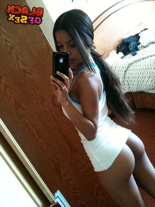 12P Sweet black doll topless posing on camera