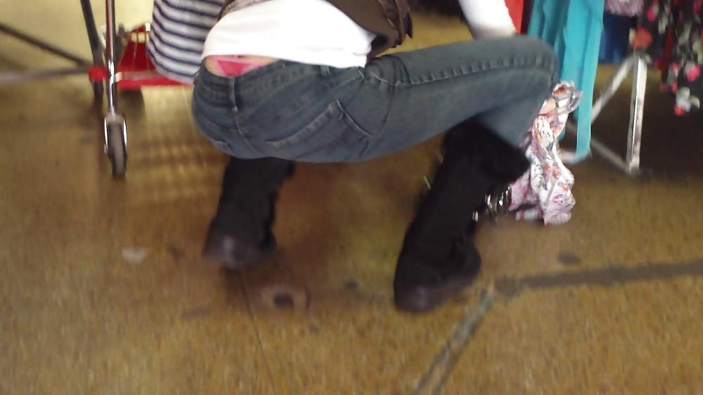 25P Sexy teen ass & butt in jeans with thong showing