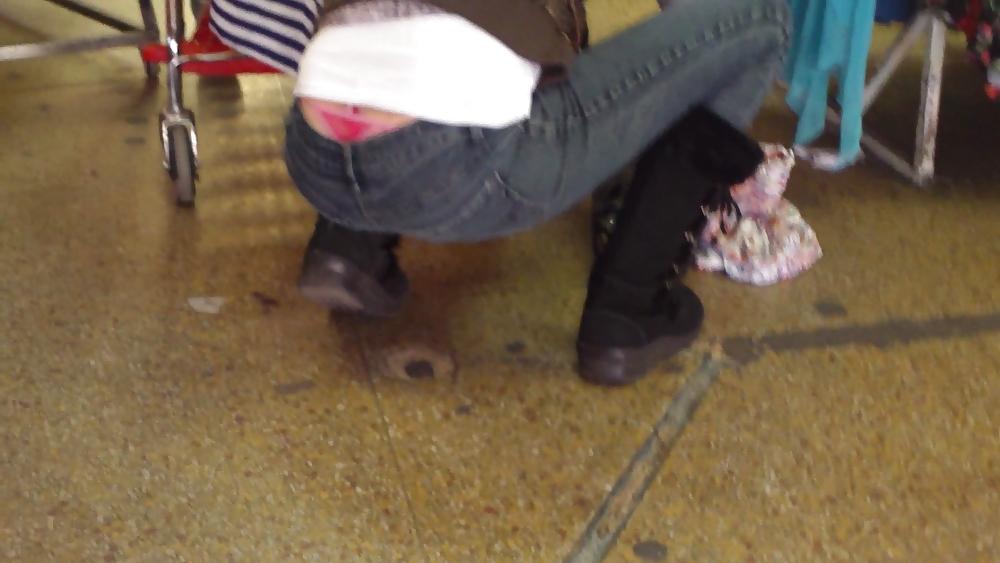 25P Sexy teen ass & butt in jeans with thong showing