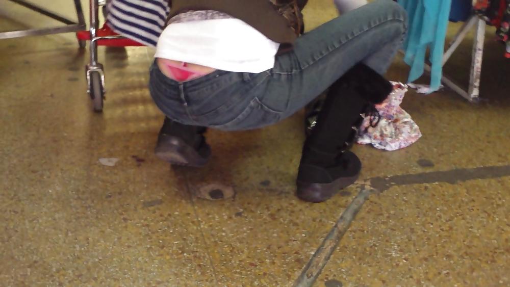 25P Sexy teen ass & butt in jeans with thong showing