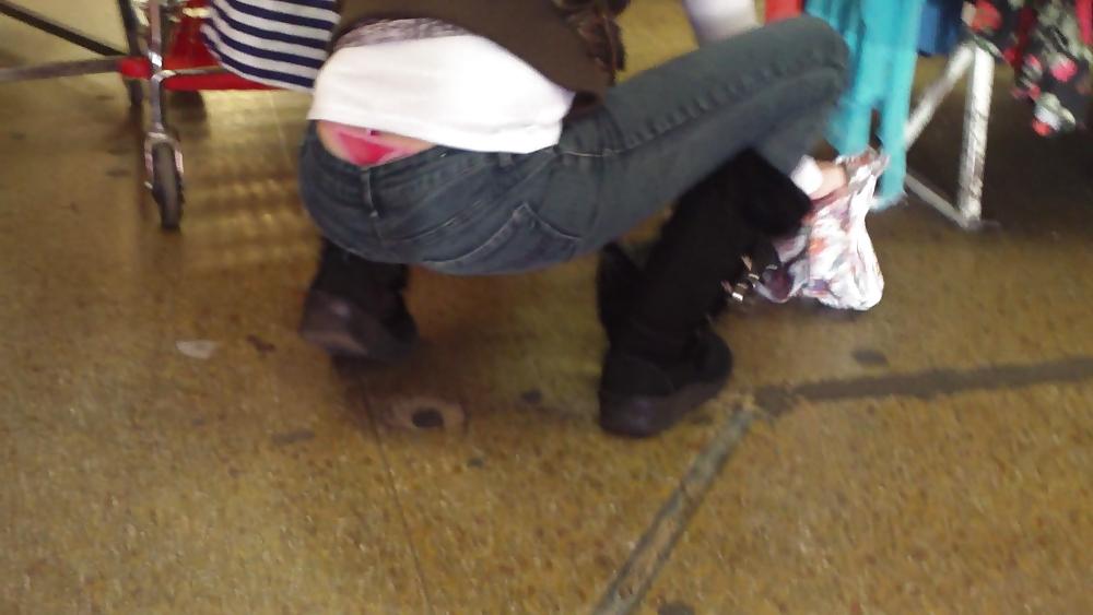 25P Sexy teen ass & butt in jeans with thong showing