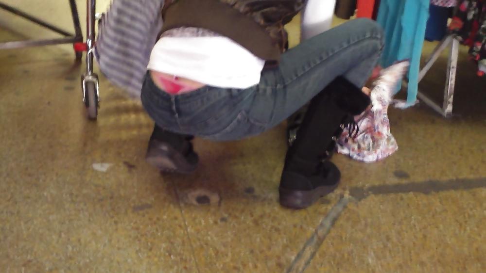 25P Sexy teen ass & butt in jeans with thong showing