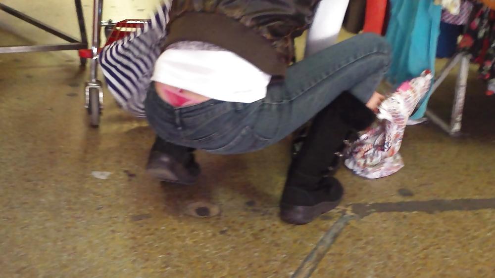 25P Sexy teen ass & butt in jeans with thong showing
