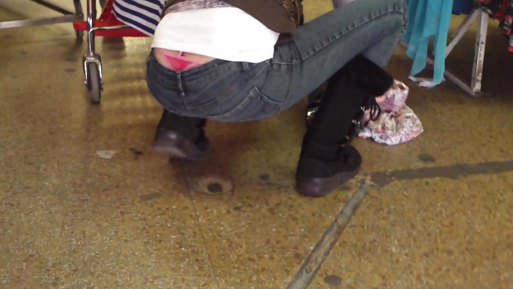 25P Sexy teen ass & butt in jeans with thong showing