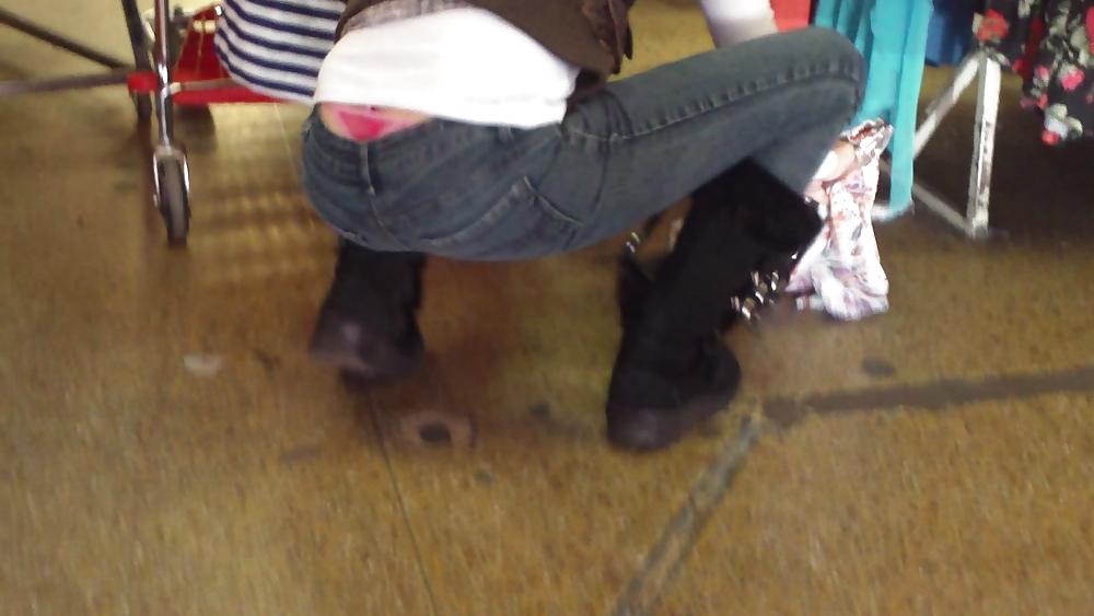 25P Sexy teen ass & butt in jeans with thong showing