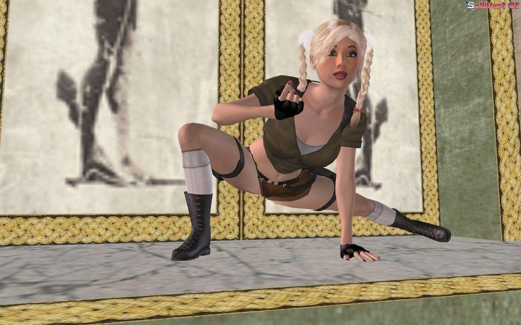 16P Two 3d animated black and white babes fighting