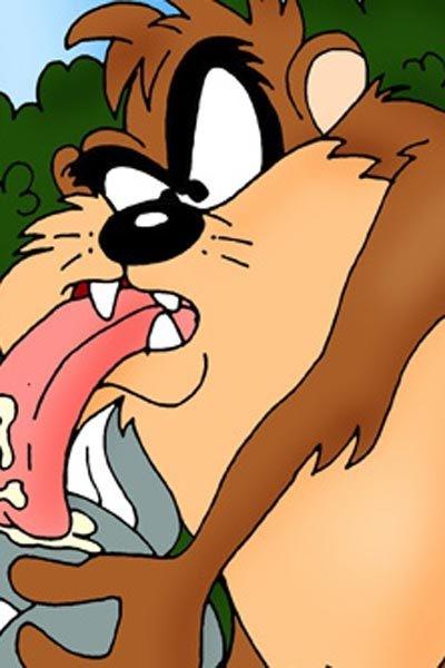 12P Tweety Bird riding Taz as getting her hole plugged