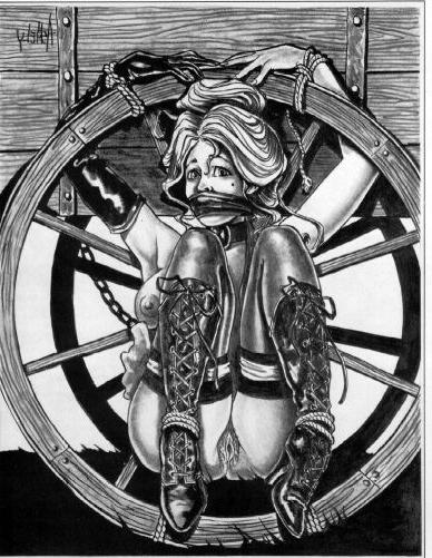 15P skinny women tied with rope for painful bondage artwork