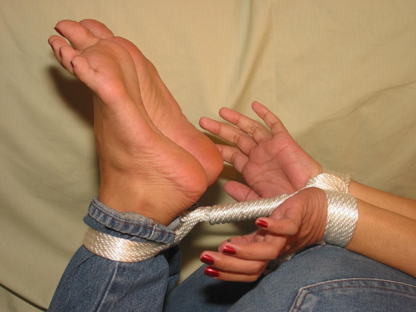 16P Foot fetish and clothed hogtied bondage of gagged oriental amateur babe