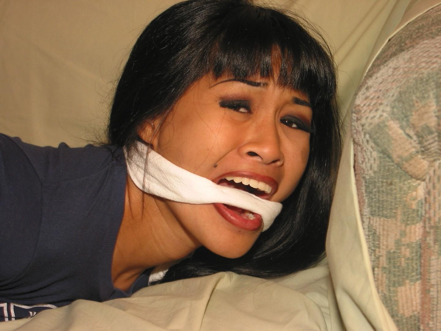 16P Foot fetish and clothed hogtied bondage of gagged oriental amateur babe