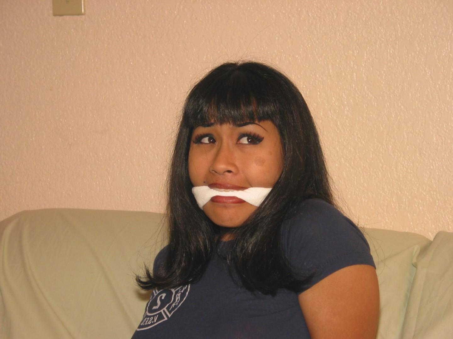 16P Foot fetish and clothed hogtied bondage of gagged oriental amateur babe
