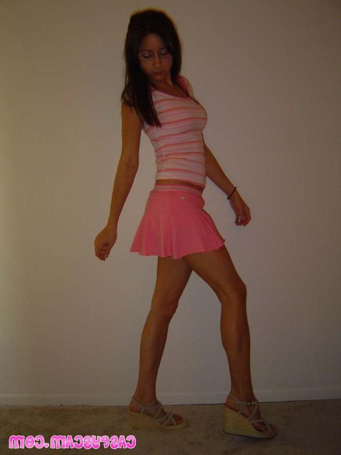 20P Asian teen in skirt and glasses