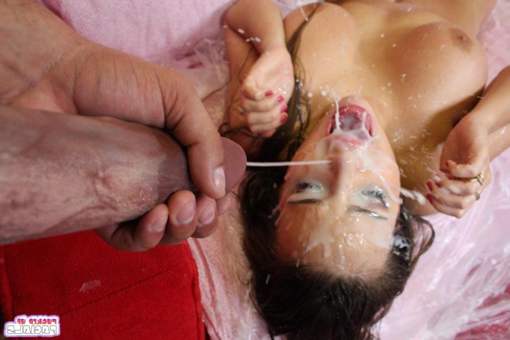 17P Nasty big boobs brunette slut on hardcore bukkake gangbang