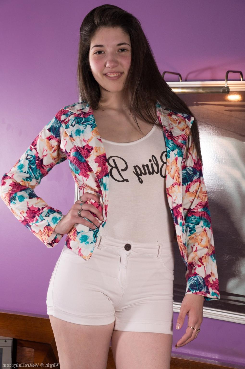 16P Virgin takes off tights in room to play 