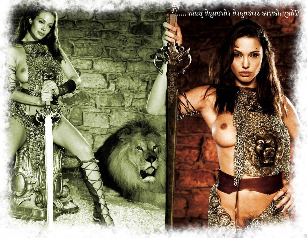 15P Naked Angelina Jolie loves riding a cock on the stairway