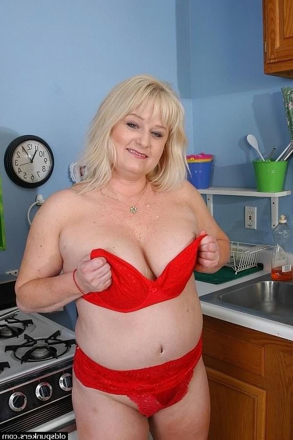16P Fat mature housewife stripping and masturbating in kitchen
