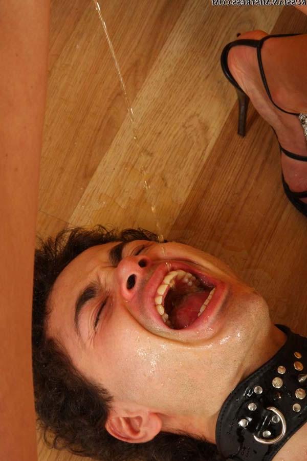 14P Brutal mistress with a clean-shaven pussy forcing her male slave to facesitting