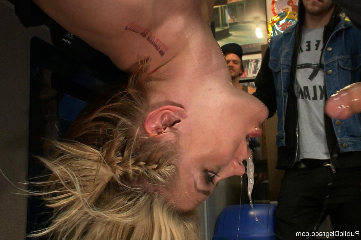 24P Babe gets tied up and fucked in real public sex shop