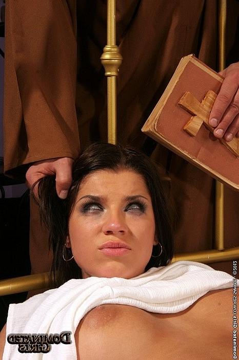16P Angel Rivas busty babe is rope bed bound and fucked by a monk