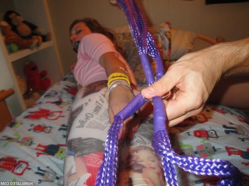 16P Teen Kacey Chase is drilled deep while tied up in brutal bondage