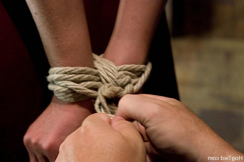 15P Busty babe gets tied up with rope