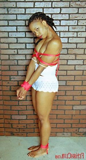 16P Ebony babe gets tied up and gagged